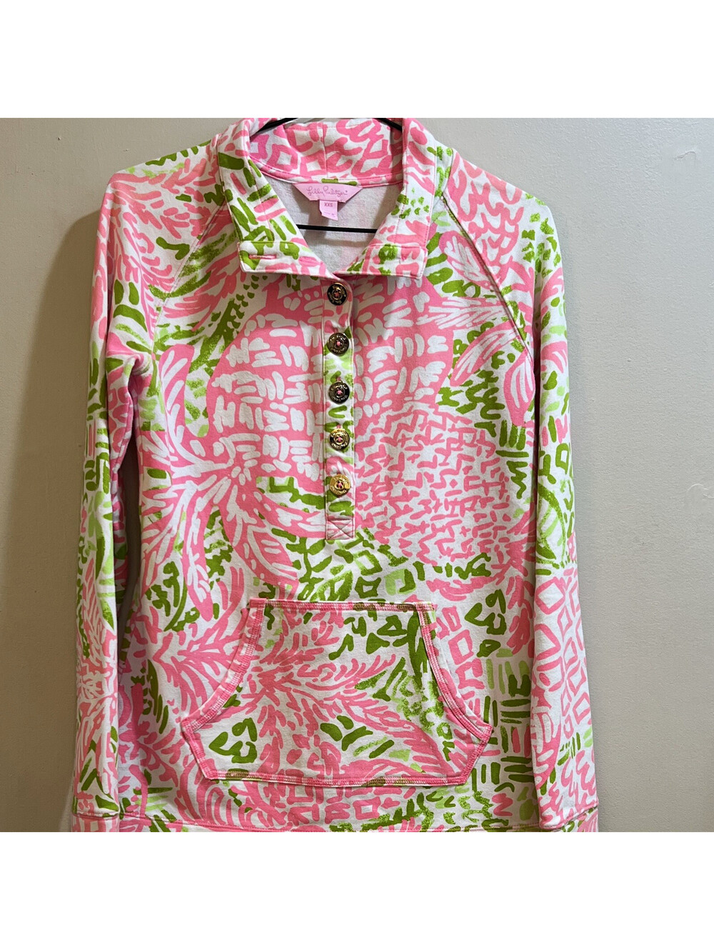 Lilly Pulitzer Women’s 2XS Floral Collared Pullover Sweatshirt Button Pocket